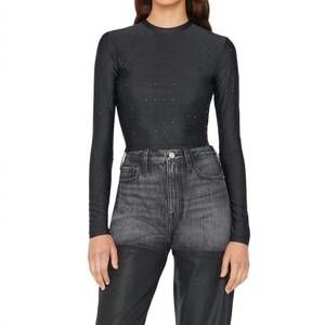 NEW FRAME cropped long sleeve rhinestone top in noir
